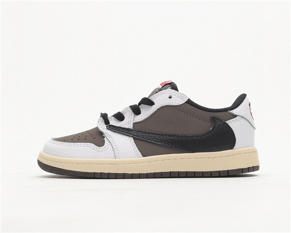 Youth Running Weapon Air Jordan 1 White/Brown Low Top Shoes 059